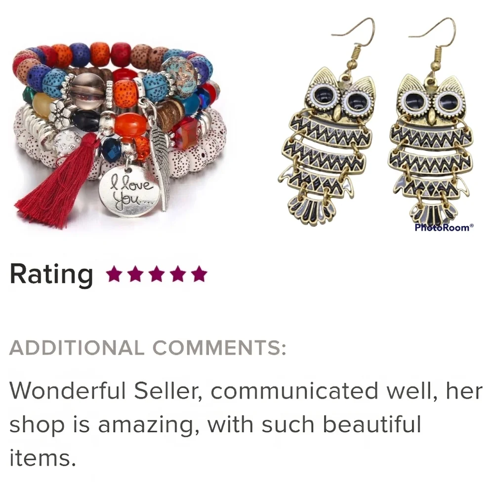 Beaded Bracelet Set Tassel Charms 4 Stretch Bracelet Set Black - Picture 3 of 11